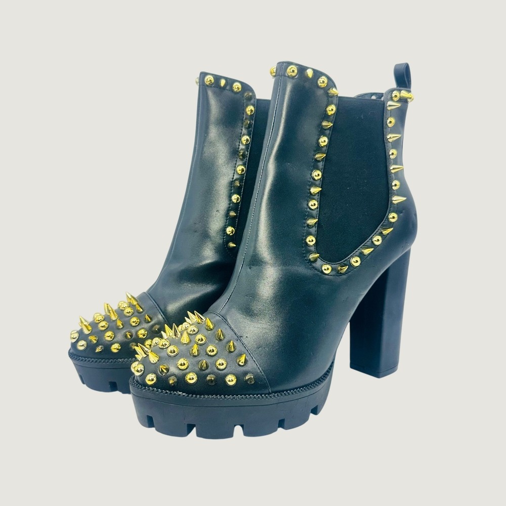 Cape Robbin Jagged Black Gold Spiked Studded Platform Ankle Boots Womens 11